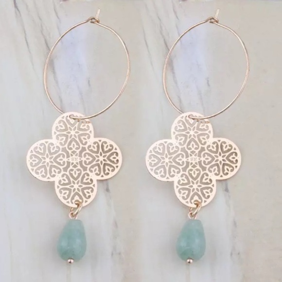NWT Mint Green + Gold Medallion Hoop Earrings - Picture 3 of 4